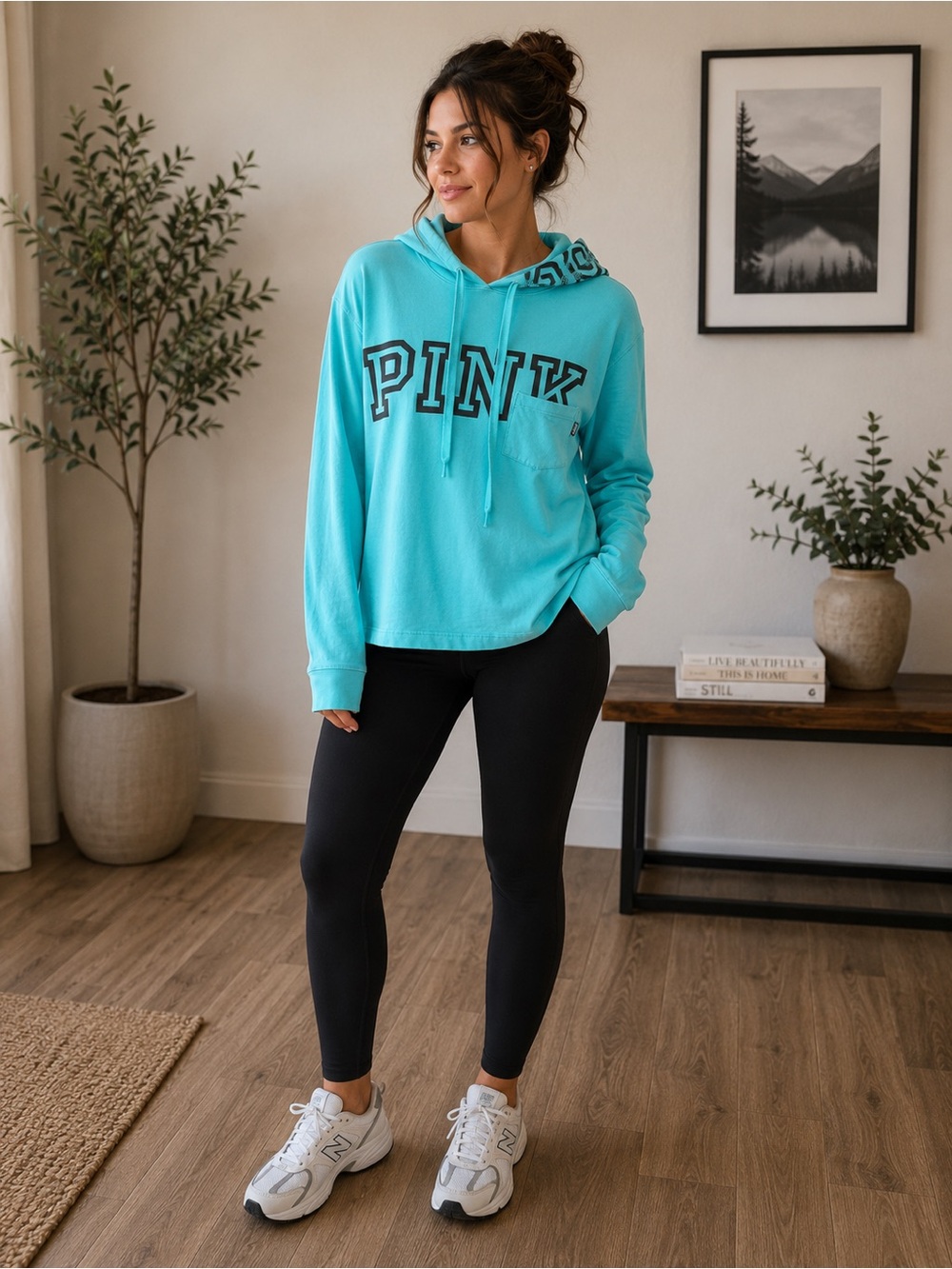 PINK Victoria's Secret Turquoise Pullover Hoodie with Logo